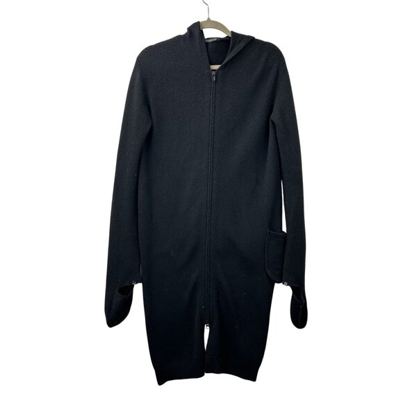Yohji Yamamoto 3 M/L Black Wool Hooded Long Cardigan Zip Front Avant Garde Japan